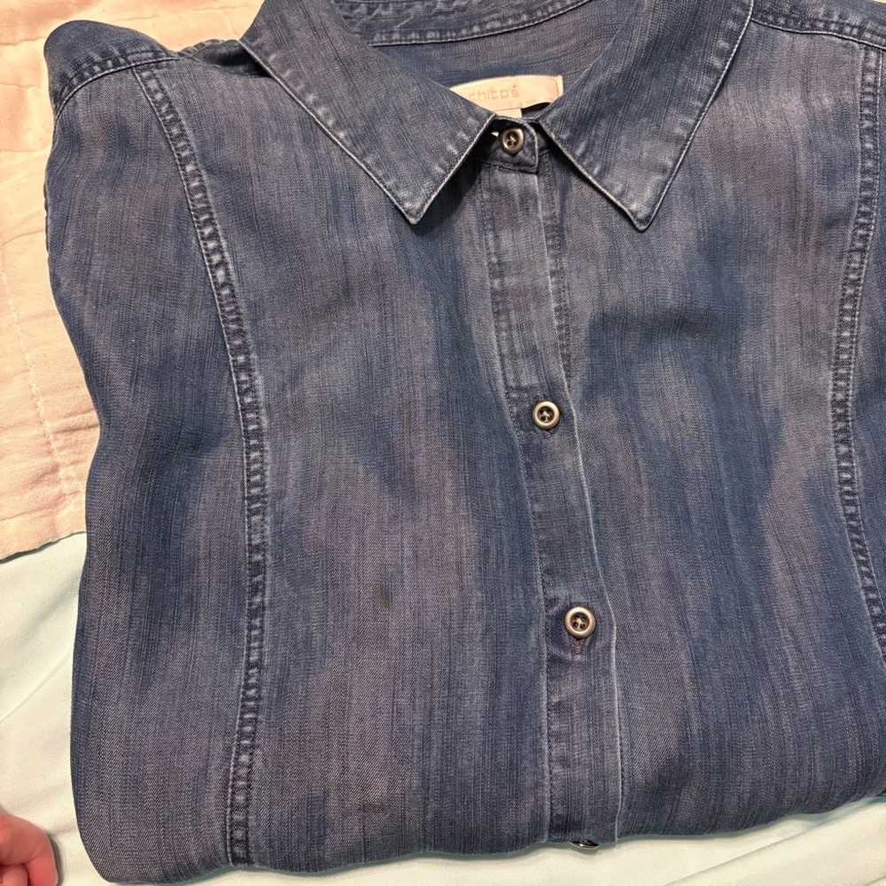 Chico's Indigo Blue Denim Button-Front Shirt - Picture 16 of 16